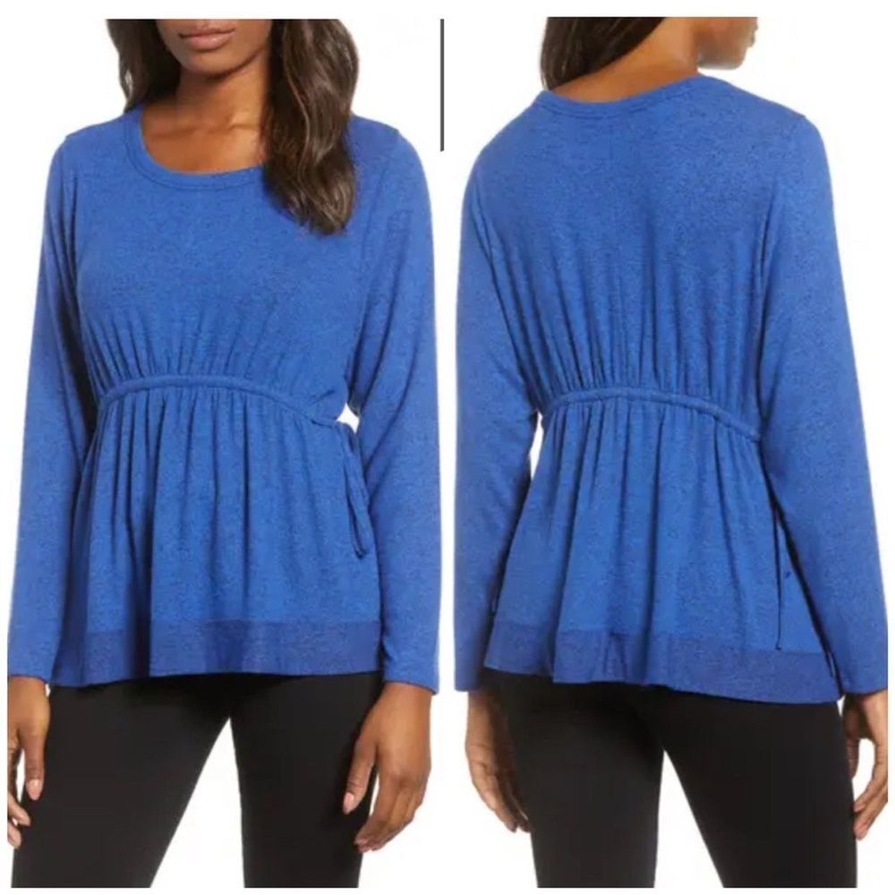 Caslon Blue Cinch Waist Long Sleeve Top
